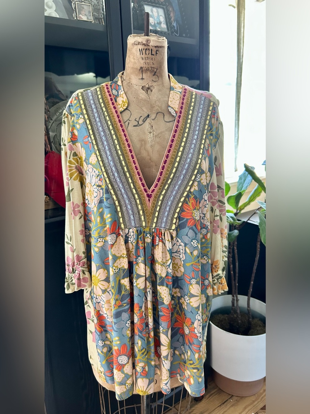 Anthropologie  Floral Boho V-Neck Top